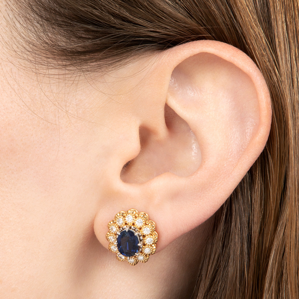 Estate 18K Sapphire and Diamond Halo Earrings - GIA - 6