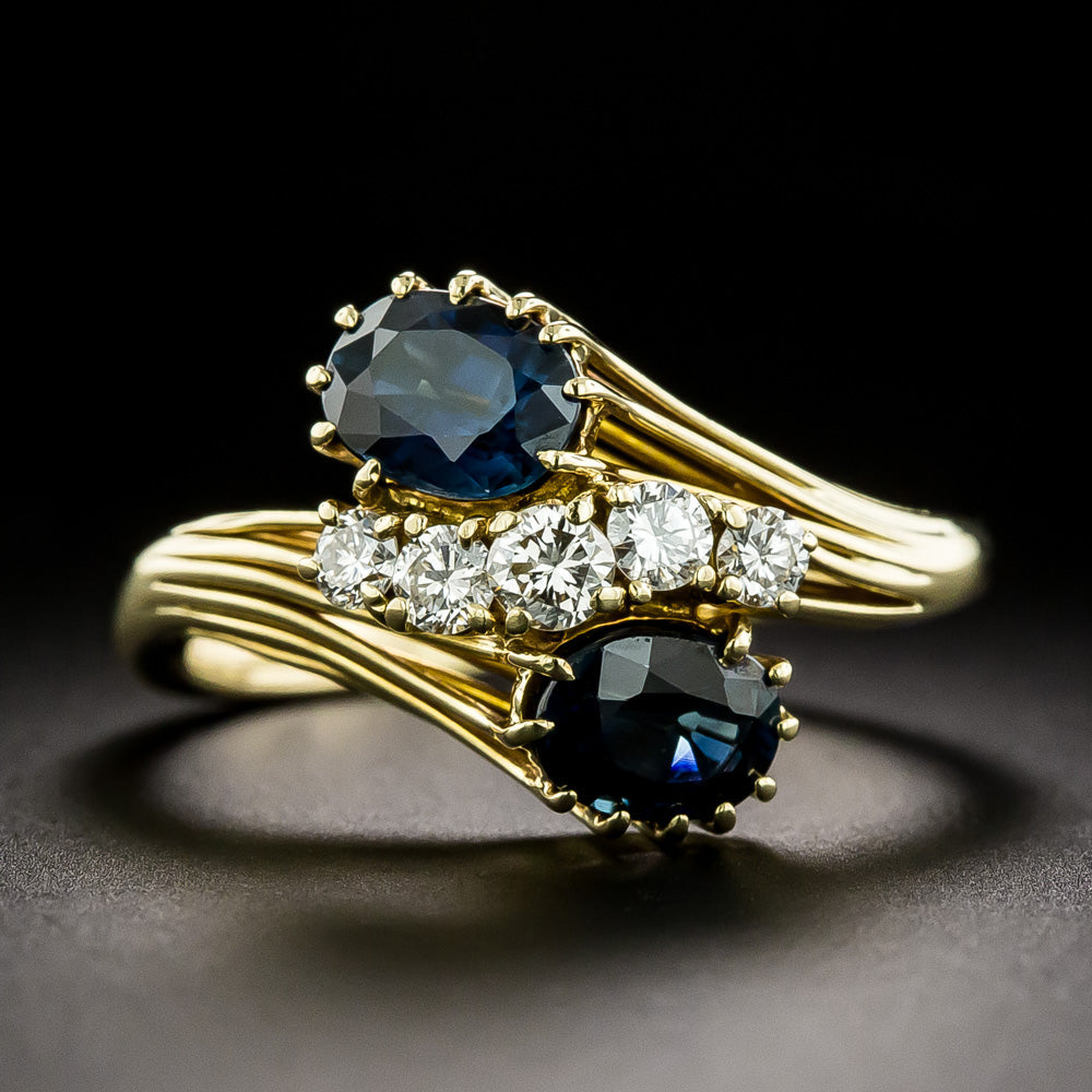 Estate 18K Sapphire and Diamond 'Toi et Moi' Ring - 3
