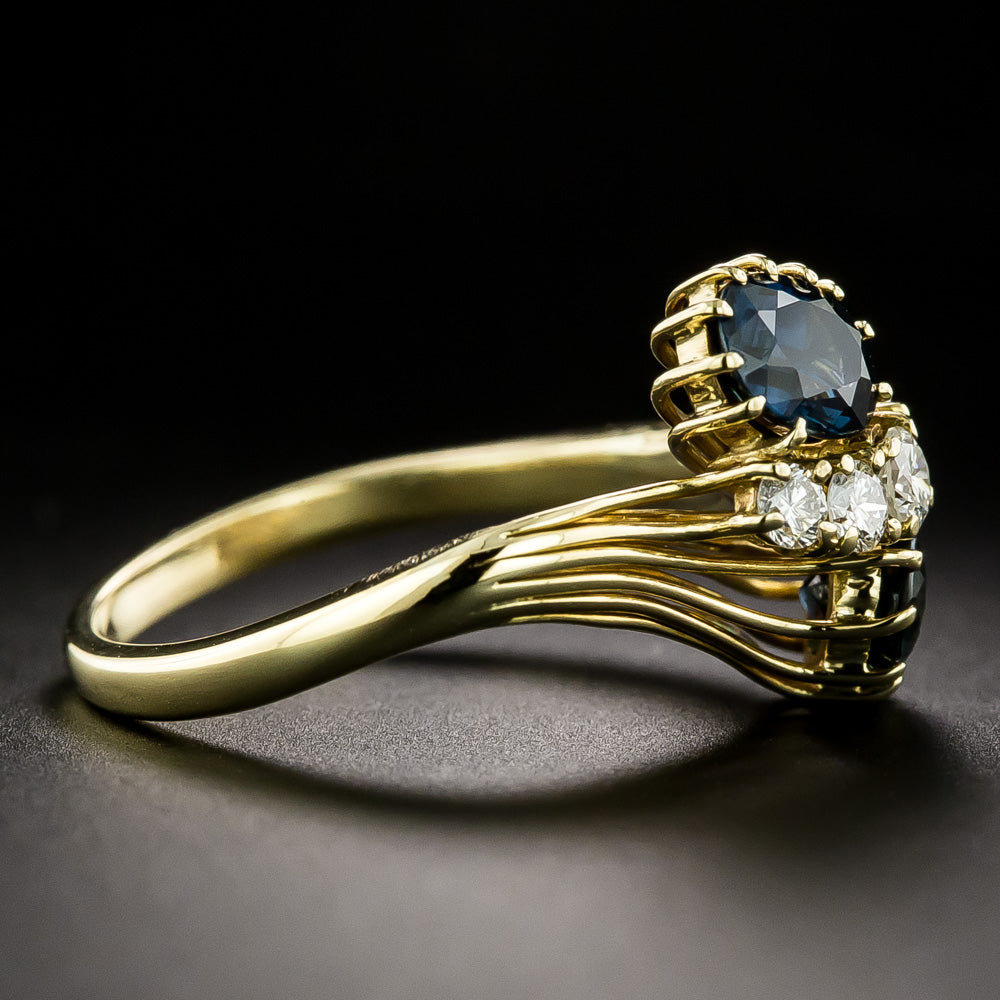 Estate 18K Sapphire and Diamond 'Toi et Moi' Ring - 4