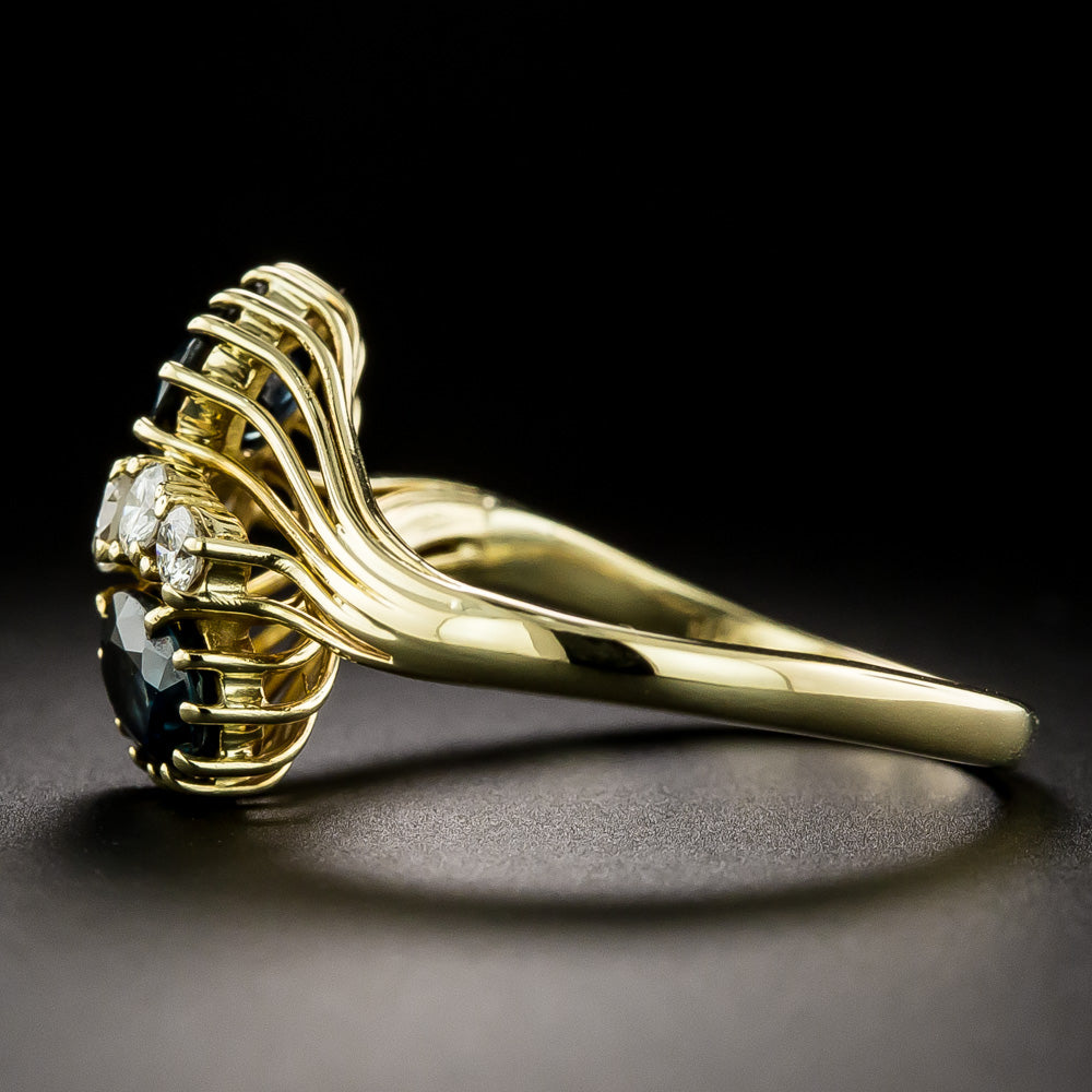 Estate 18K Sapphire and Diamond 'Toi et Moi' Ring - 5