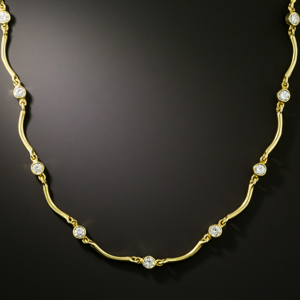Estate 18K Scalloped Link Diamond Necklace - 3
