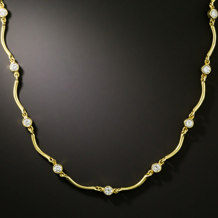 Estate 18K Scalloped Link Diamond Necklace