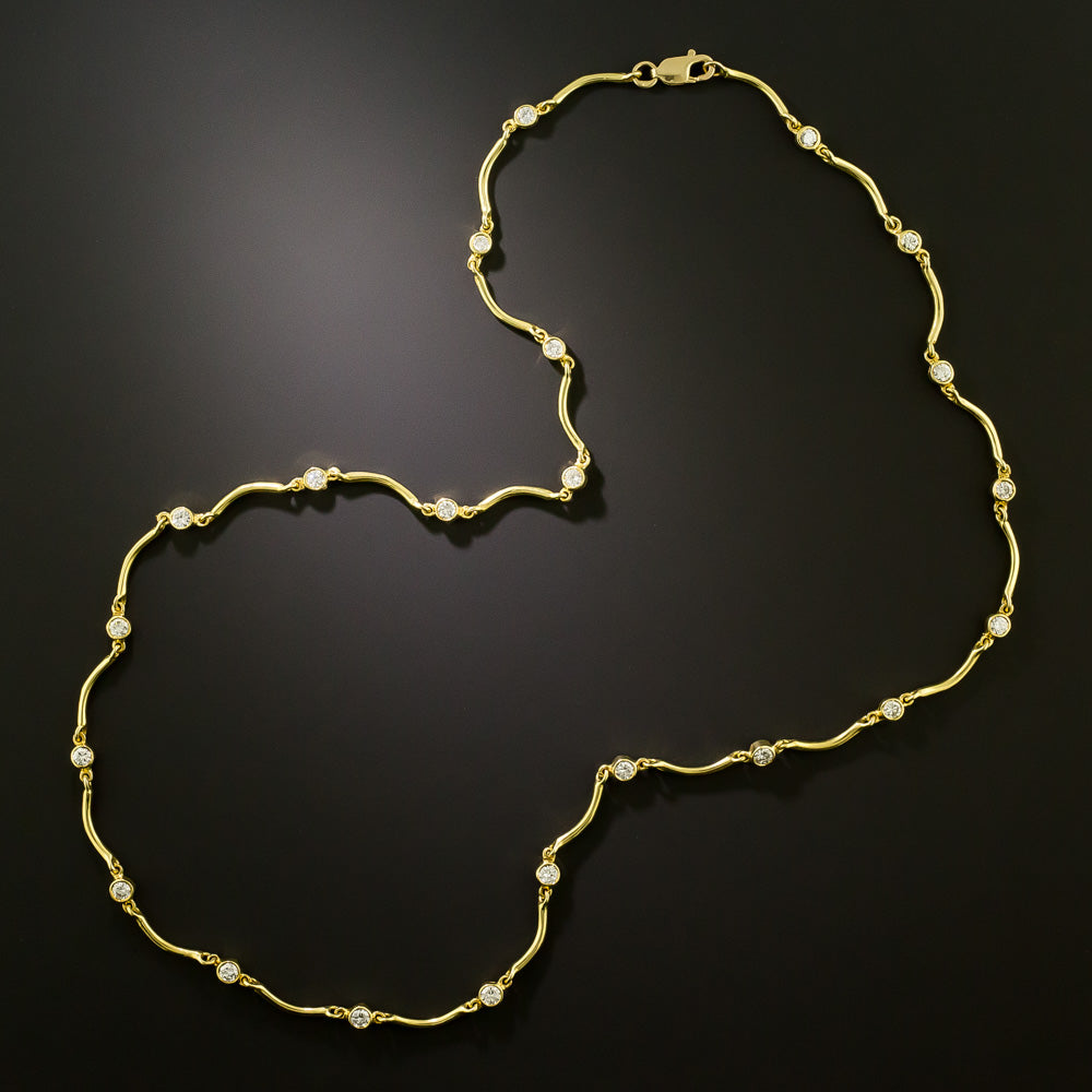 Estate 18K Scalloped Link Diamond Necklace - 4