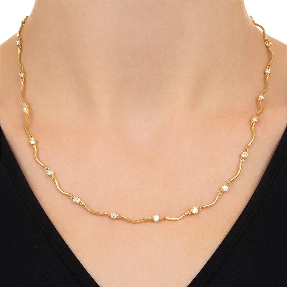 Estate 18K Scalloped Link Diamond Necklace - 5