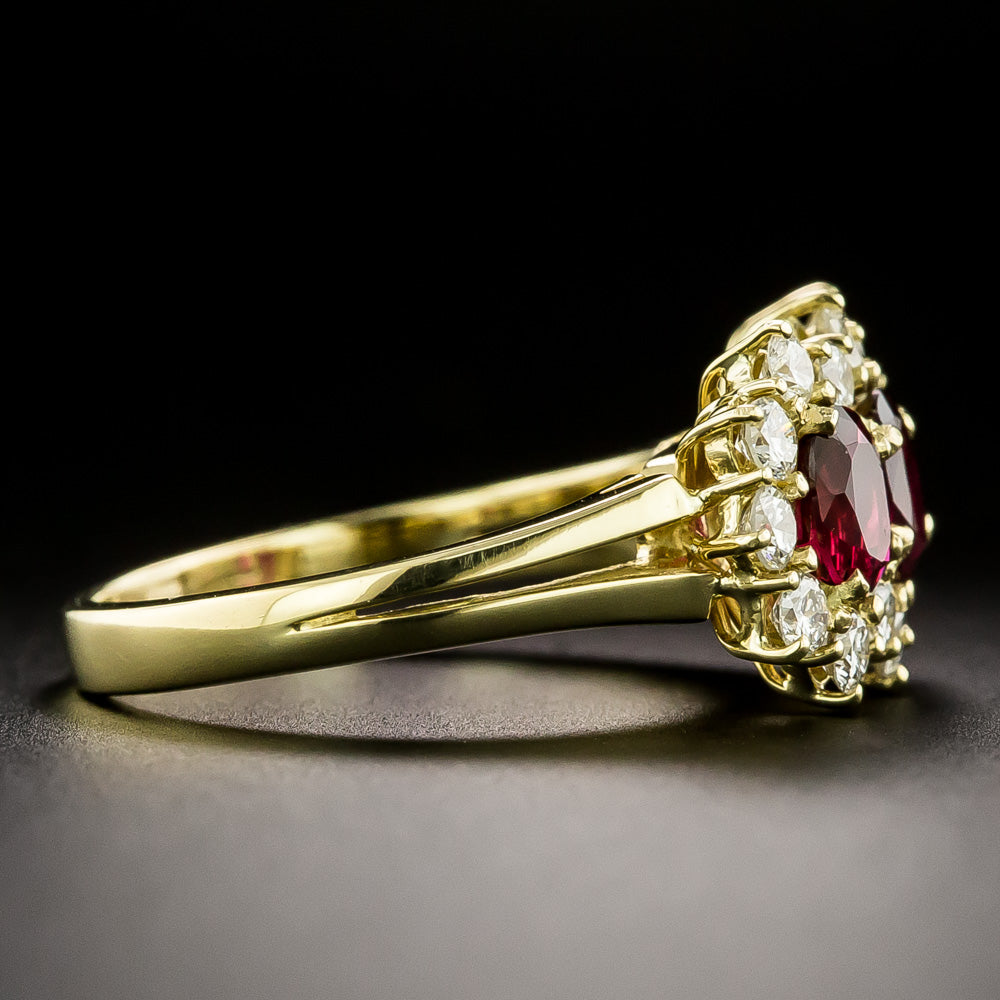 Estate 18K Three-Stone Ruby and Diamond Ring, Italy - 4