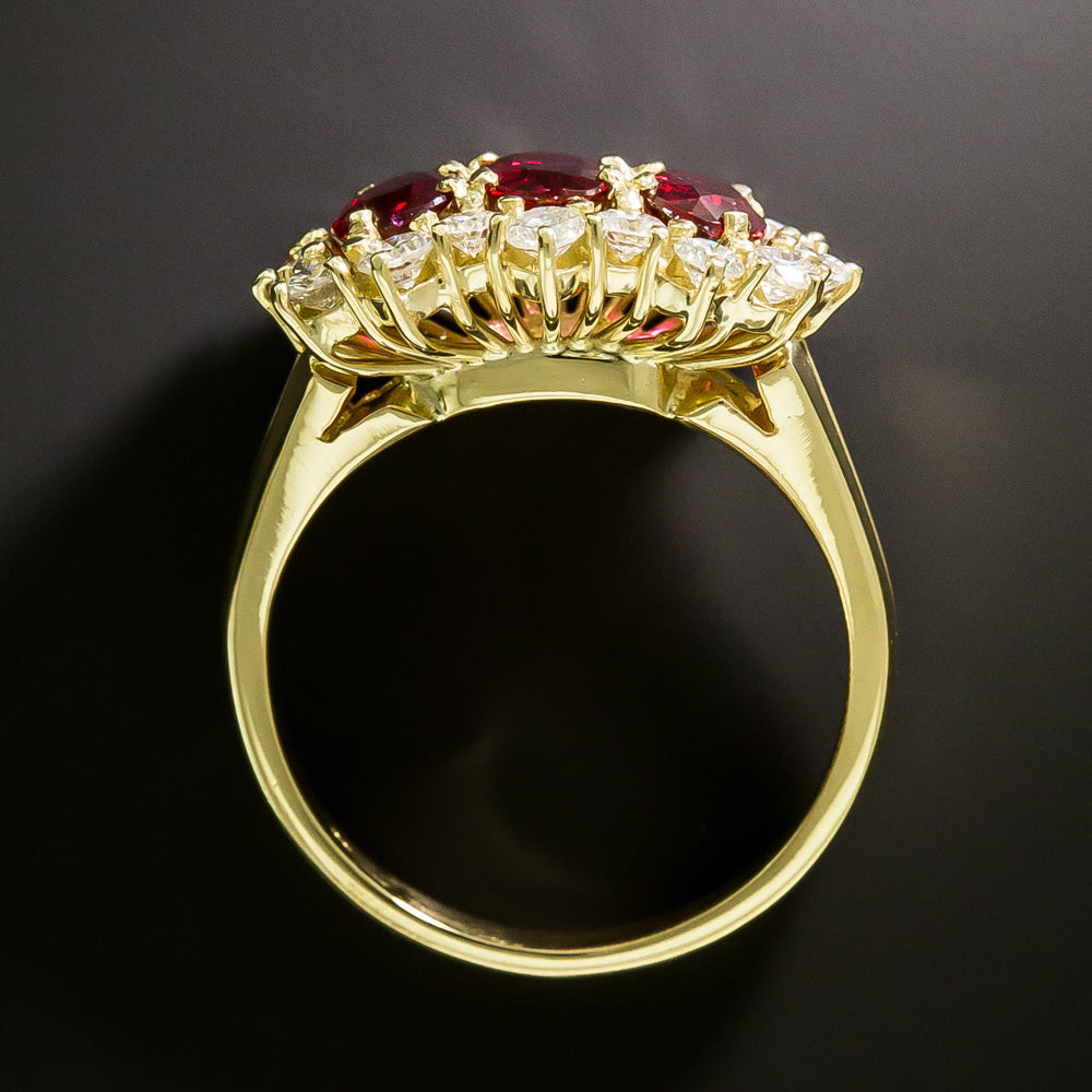 Estate 18K Three-Stone Ruby and Diamond Ring, Italy - 5