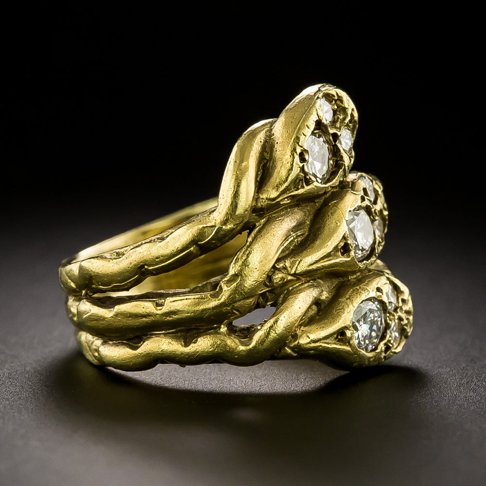 Estate 18K Triple Diamond-Headed Snake Ring - 3