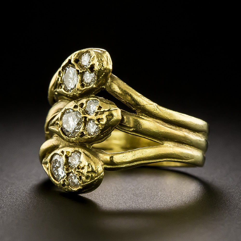 Estate 18K Triple Diamond-Headed Snake Ring - 4