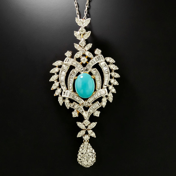 Estate 18K Turquoise and Diamond Pendant