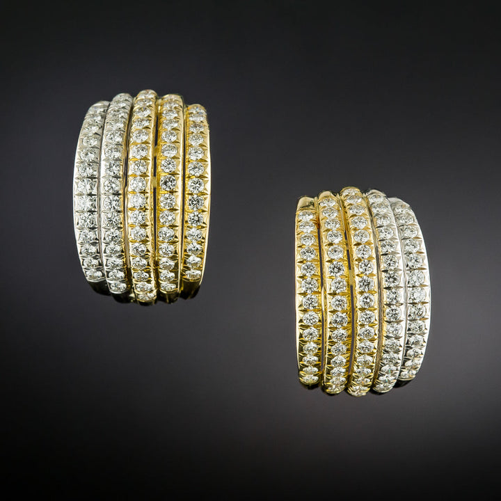 Estate 18K Two-Tone Gold Diamond Hoop Earrings