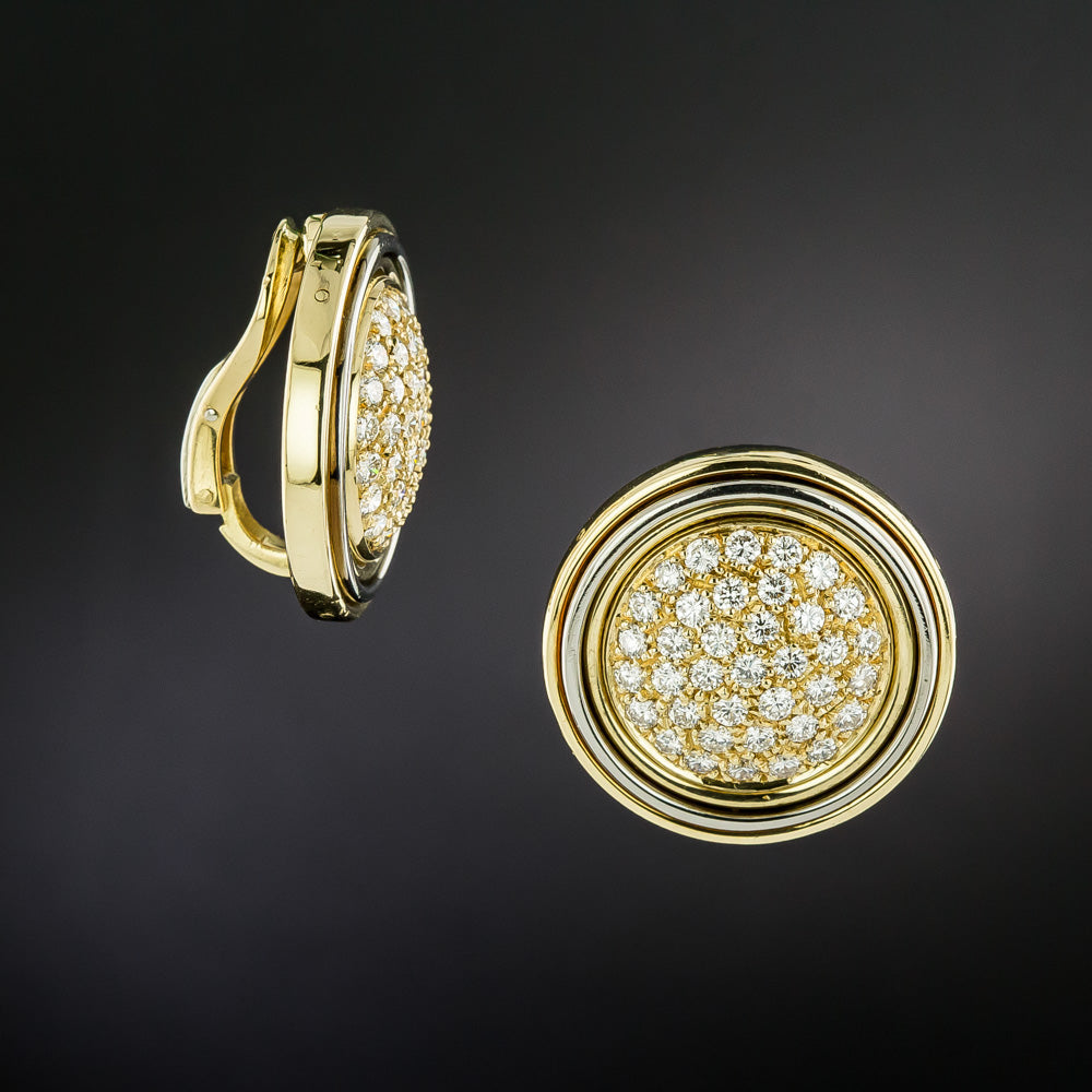 Estate 18K Two-Tone Pavé Diamond Dome Clip Earrings - 4