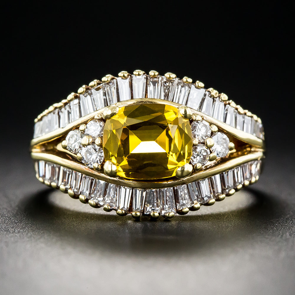 Estate 18K Yellow Sapphire and Diamond Ring - GIA - 2