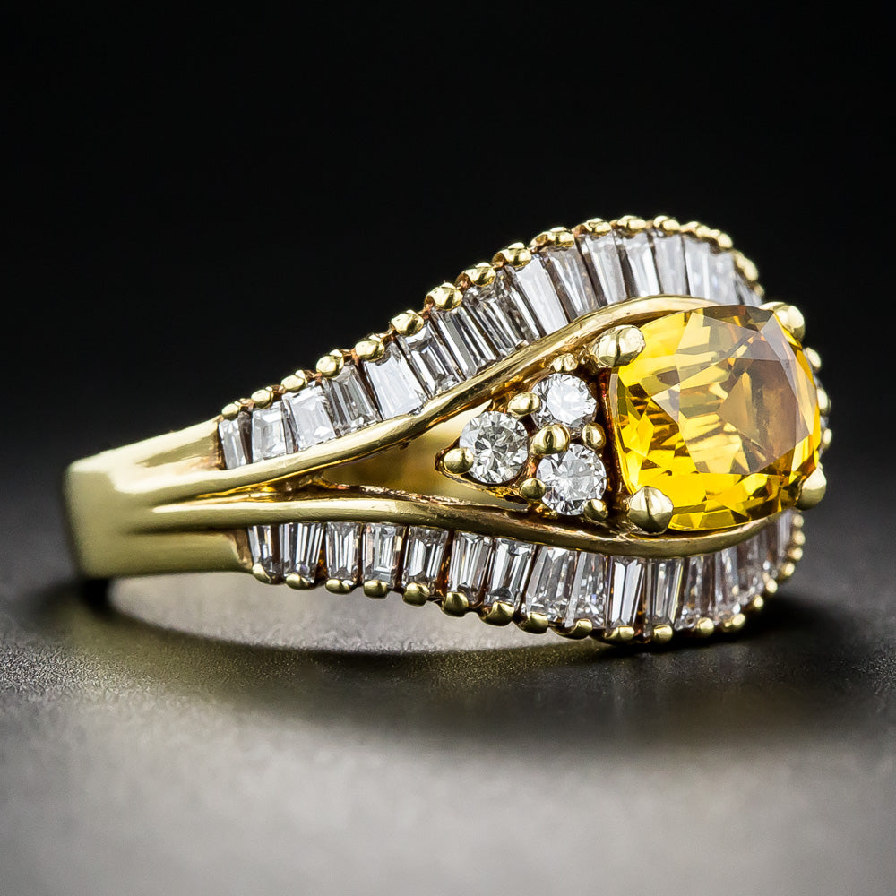 Estate 18K Yellow Sapphire and Diamond Ring - GIA - 3