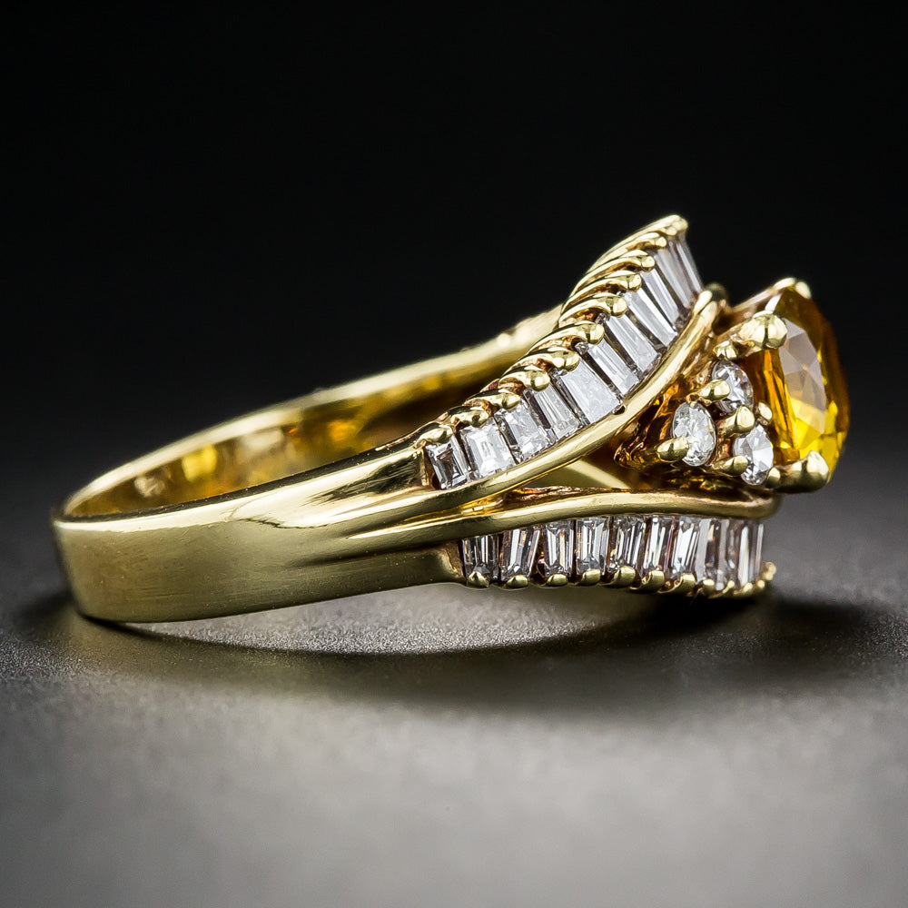 Estate 18K Yellow Sapphire and Diamond Ring - GIA - 4
