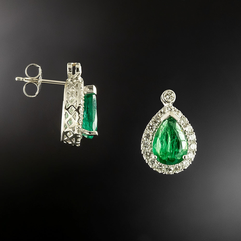 Estate 18K Zambian Emerald and Diamond Earrings - GIA - 3