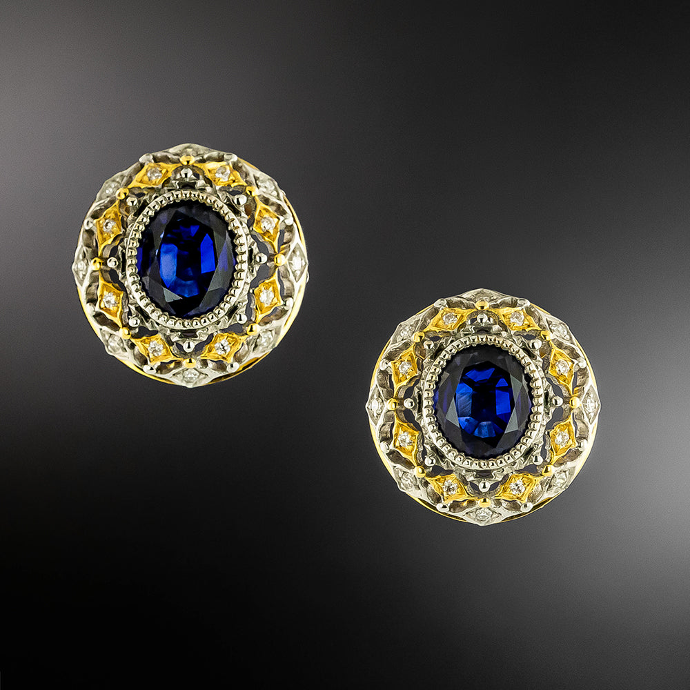 Estate 2.00 Carat Sapphire and Diamond Earrings - GIA - 2