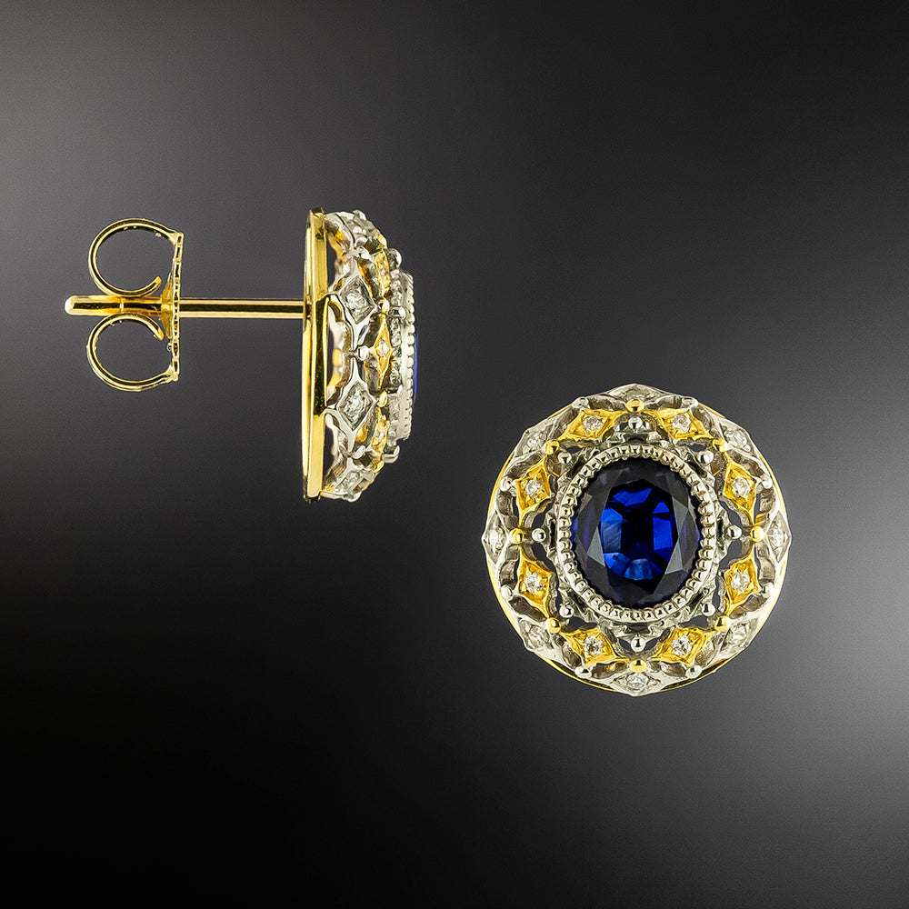 Estate 2.00 Carat Sapphire and Diamond Earrings - GIA - 3