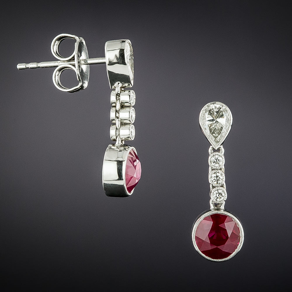 Estate 2.04 Carat Burma Ruby and Diamond Drop Earrings - 3