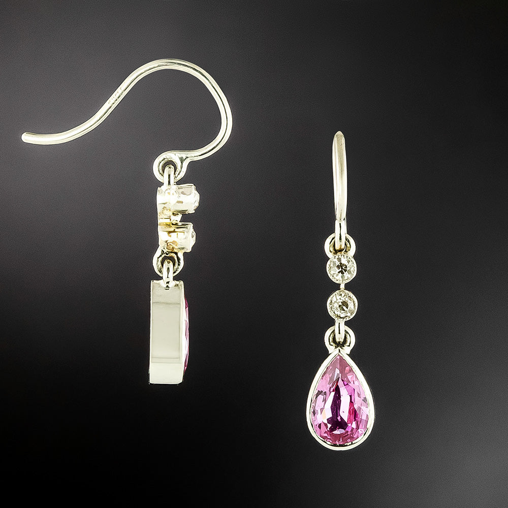 Estate 2.09 Carat Total Weight Pink Sapphire and Diamond Dangle Earrings - GIA - 3