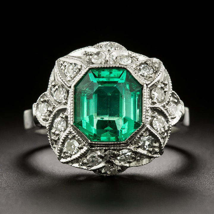 Estate 2.15 Carat Colombian Emerald and Diamond Ring - GIA F1