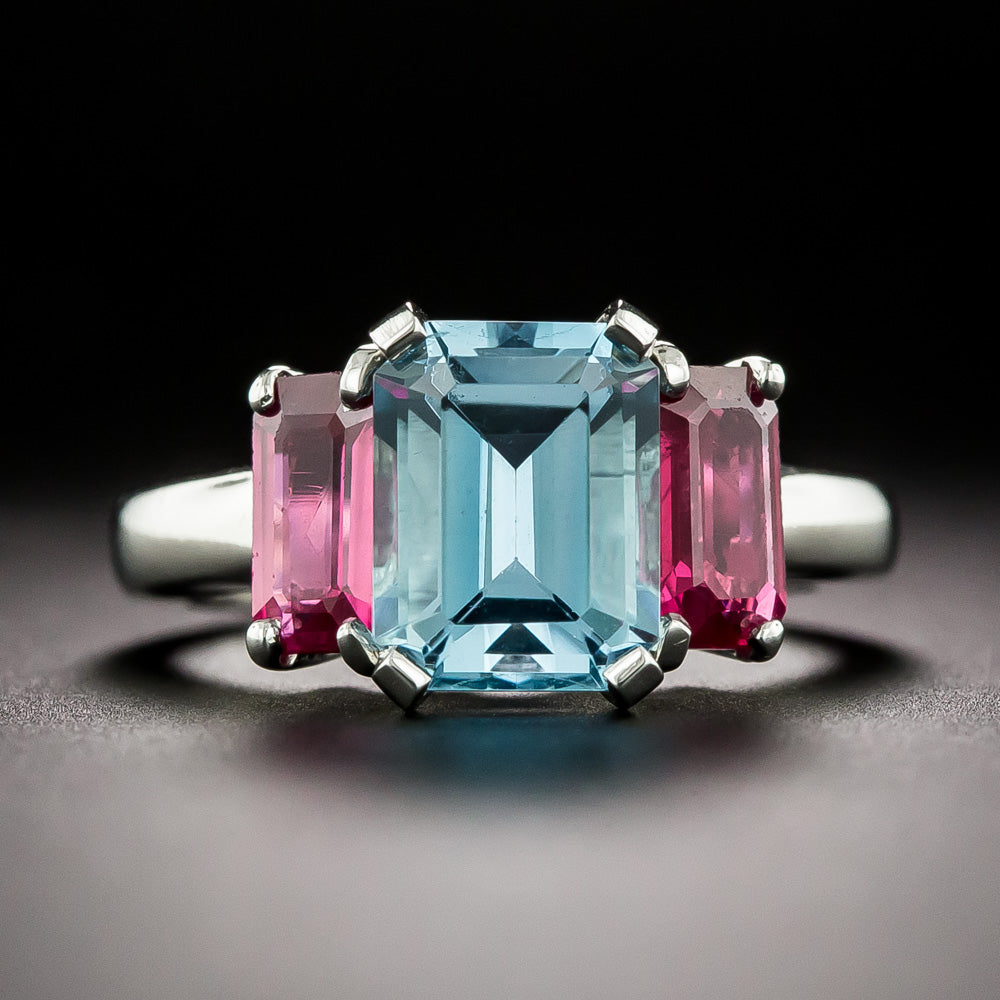 Estate 2.16 Carat Aquamarine and Ruby Ring - 2