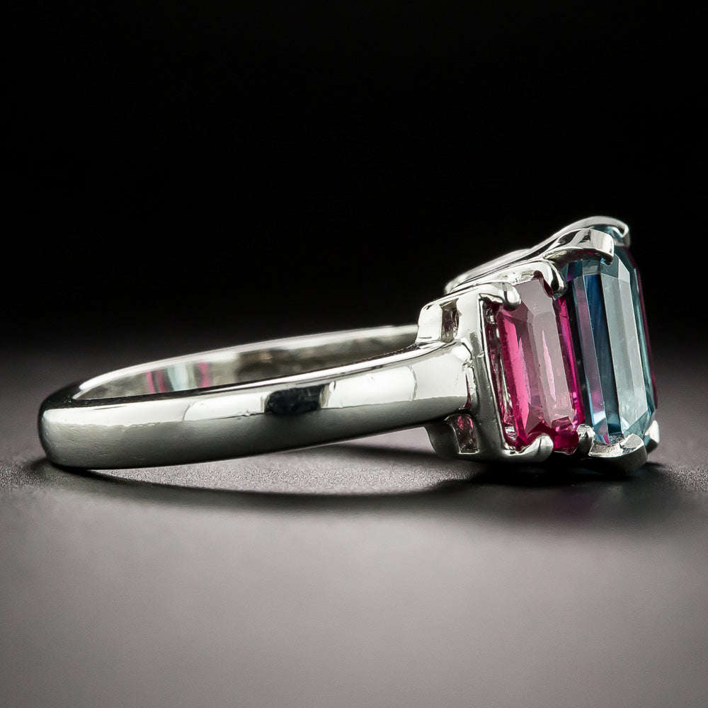Estate 2.16 Carat Aquamarine and Ruby Ring - 3