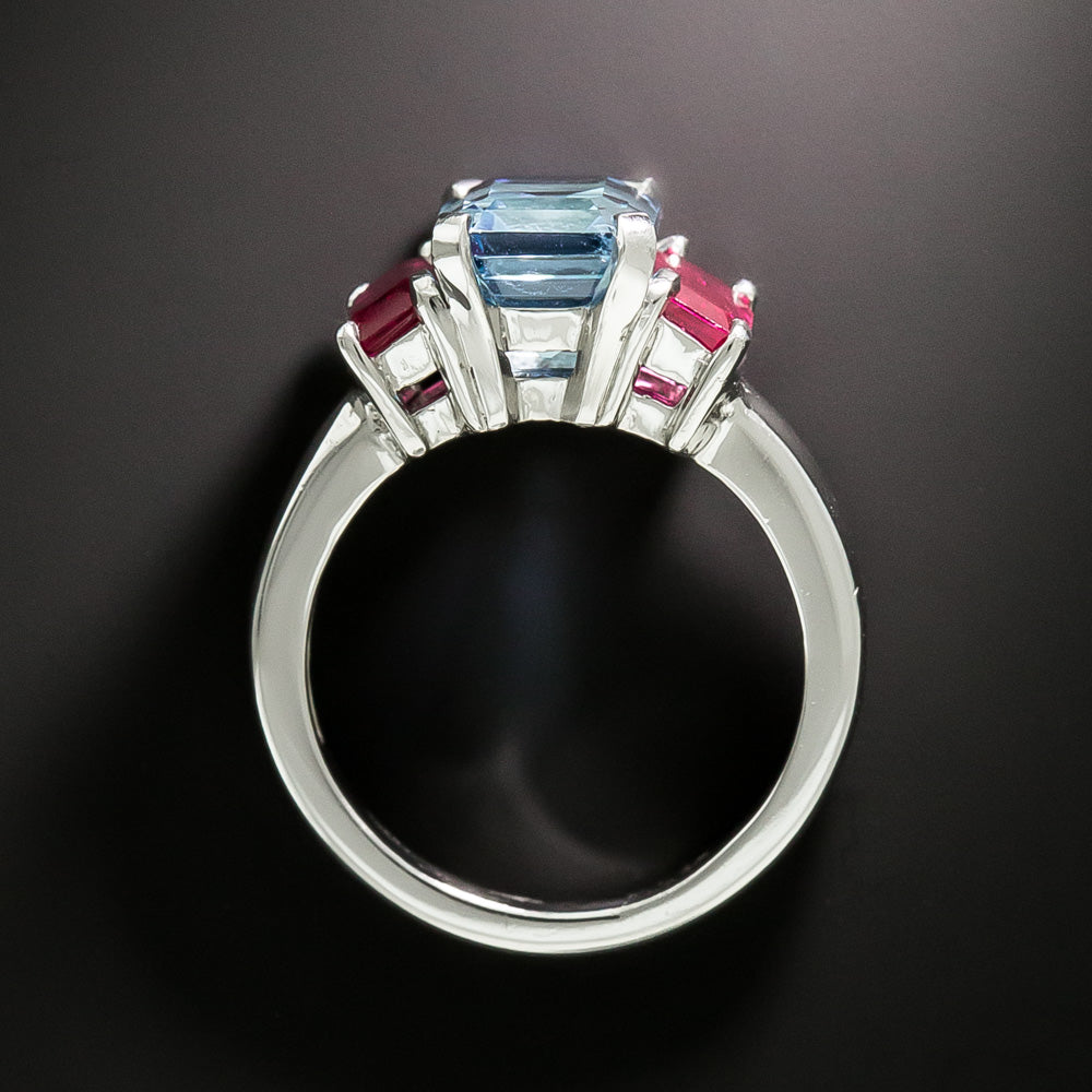 Estate 2.16 Carat Aquamarine and Ruby Ring - 4