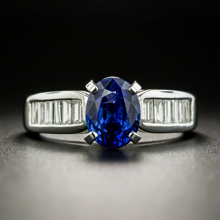 Estate 2.39 Carat Sapphire and Baguette Diamond Ring