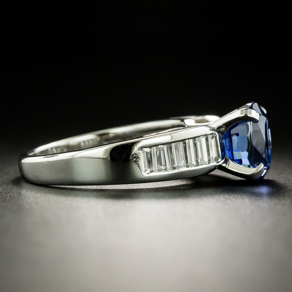 Estate 2.39 Carat Sapphire and Baguette Diamond Ring - 3