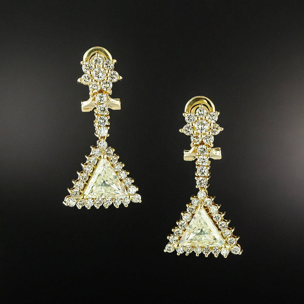 Estate 2.49 Carat Trillion-Cut Diamond Dangle Earrings - GIA - 2