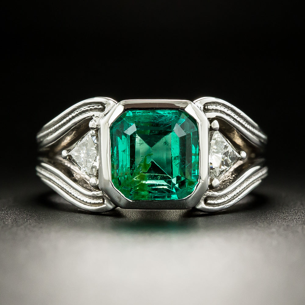 Estate 2.57 Carat Colombian Emerald and Diamond Ring - GIA F1 - 3