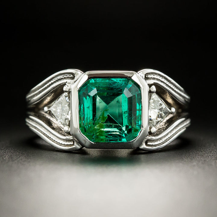 Estate 2.57 Carat Colombian Emerald and Diamond Ring - GIA F1