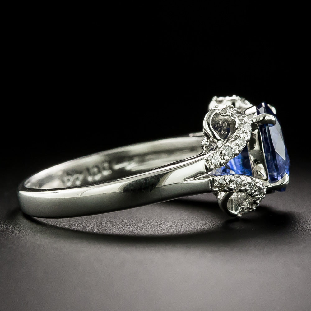 Estate 2.59 Carat Sapphire and Diamond Ring - GIA  - 4