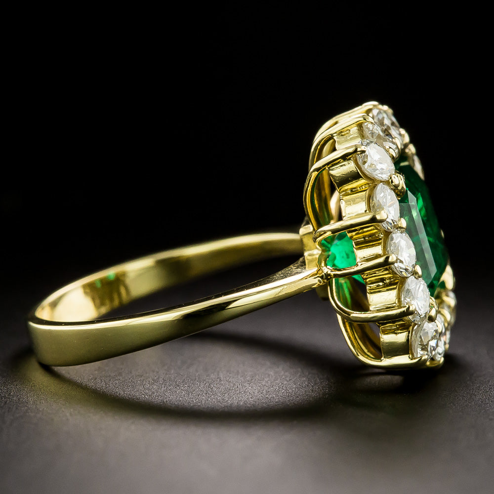 Estate 2.65 Carat Colombian Emerald and Diamond Halo Ring - GIA F1 - 3