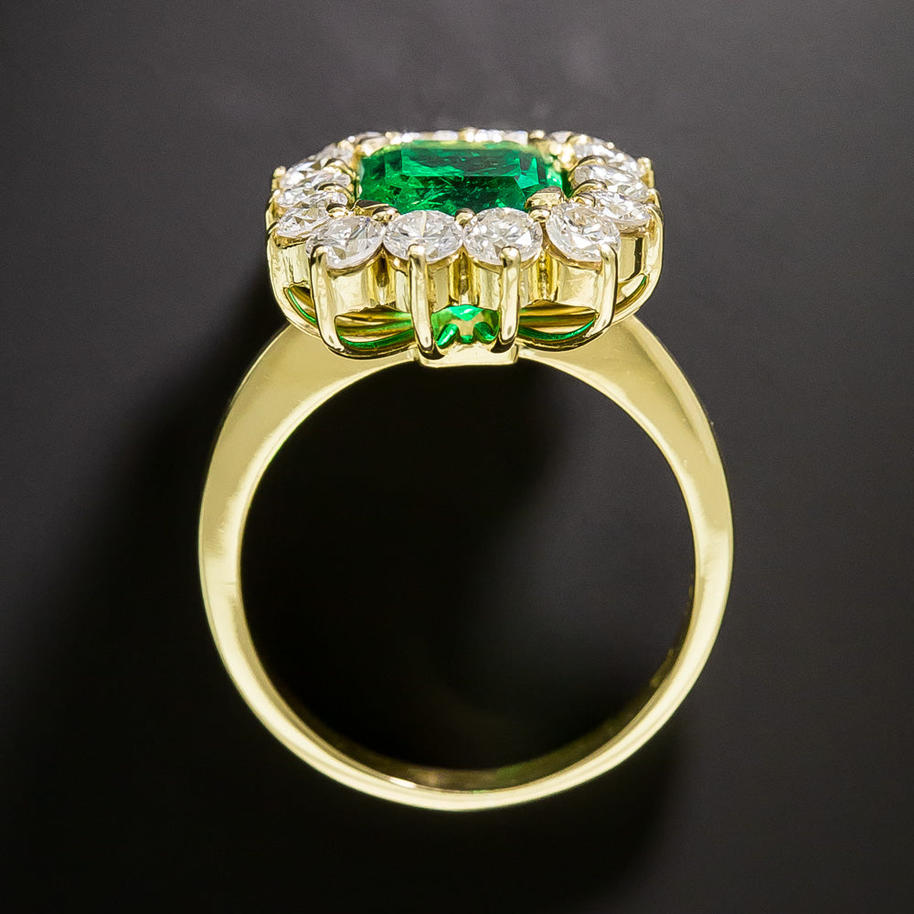 Estate 2.65 Carat Colombian Emerald and Diamond Halo Ring - GIA F1 - 4