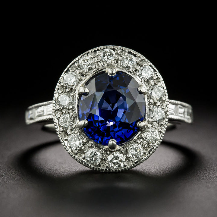 Estate 2.74 Carat Oval Sapphire and Diamond Halo Ring - GIA