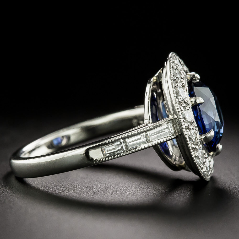 Estate 2.74 Carat Oval Sapphire and Diamond Halo Ring - GIA - 3