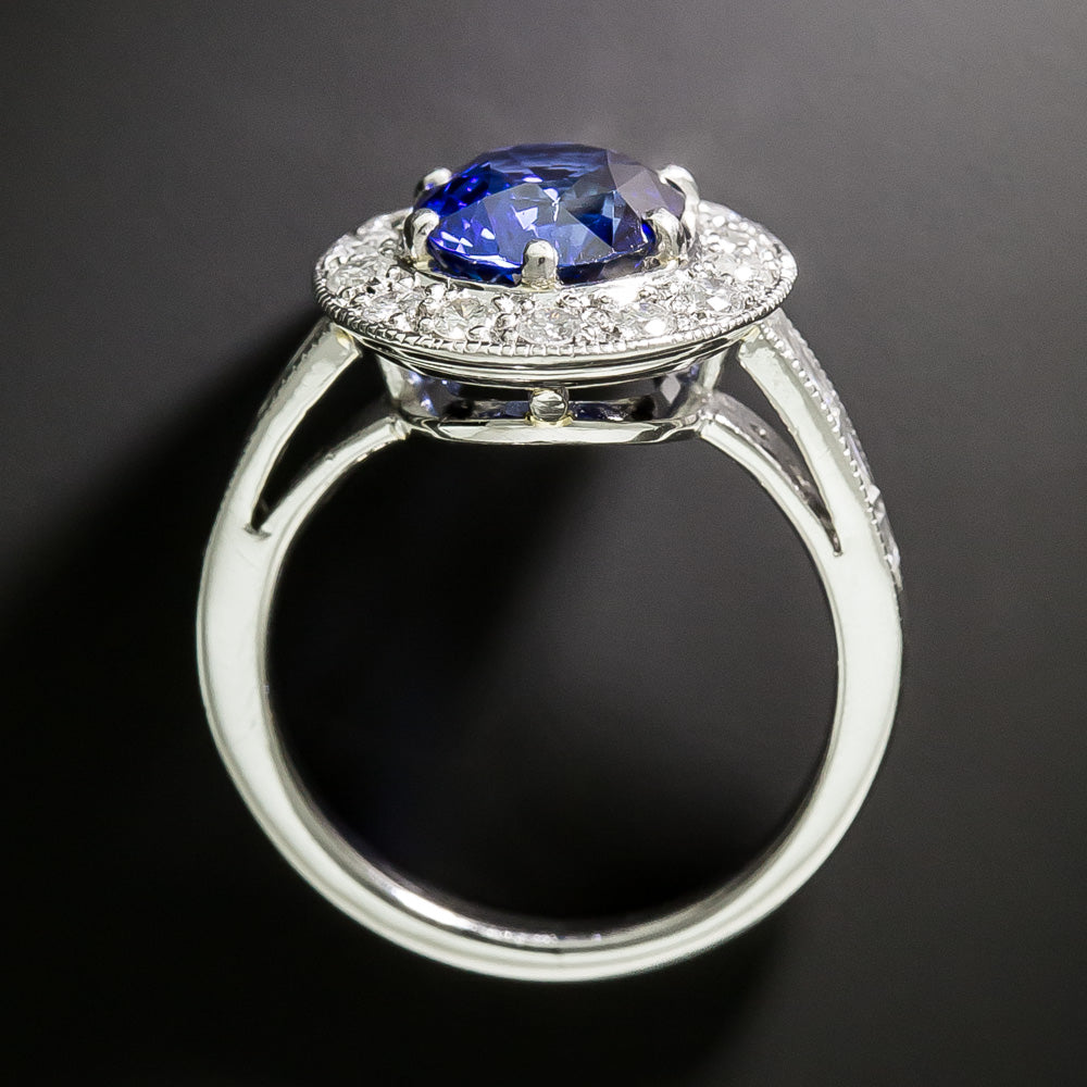 Estate 2.74 Carat Oval Sapphire and Diamond Halo Ring - GIA - 4
