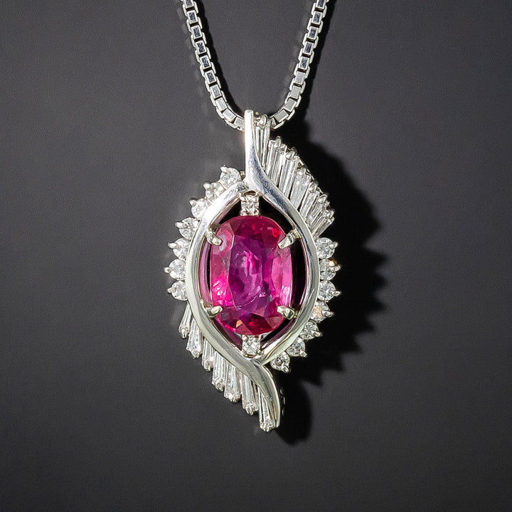 Estate 2.74 Carat Ruby and Diamond Pendant - GIA