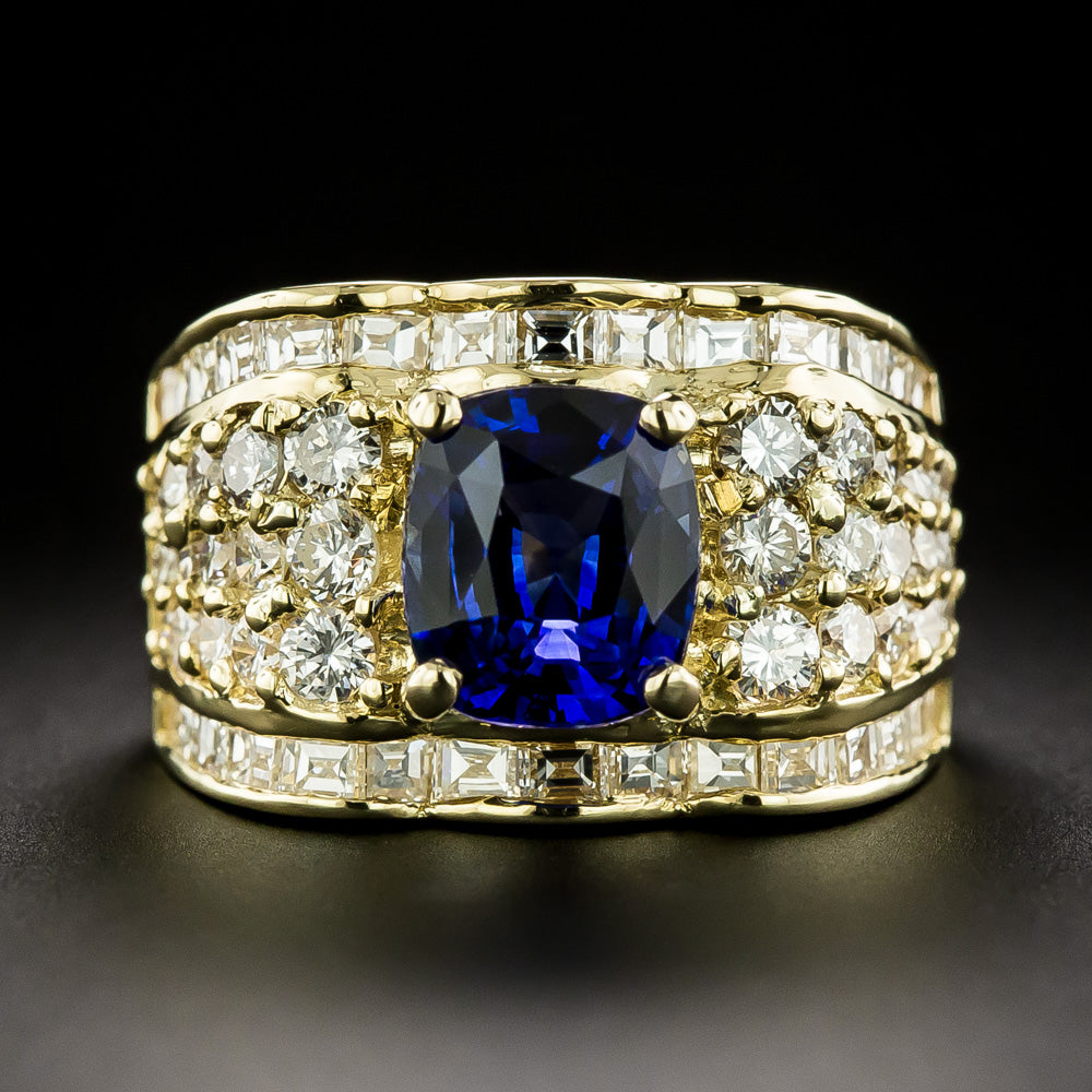 Estate 2.83 Carat Sapphire and Diamond 18K Ring - GIA Sri Lanka - 2
