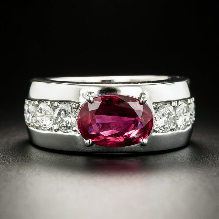 Estate 2.92 Carat Thai Ruby and Diamond Ring - GIA, Size 5 1/2