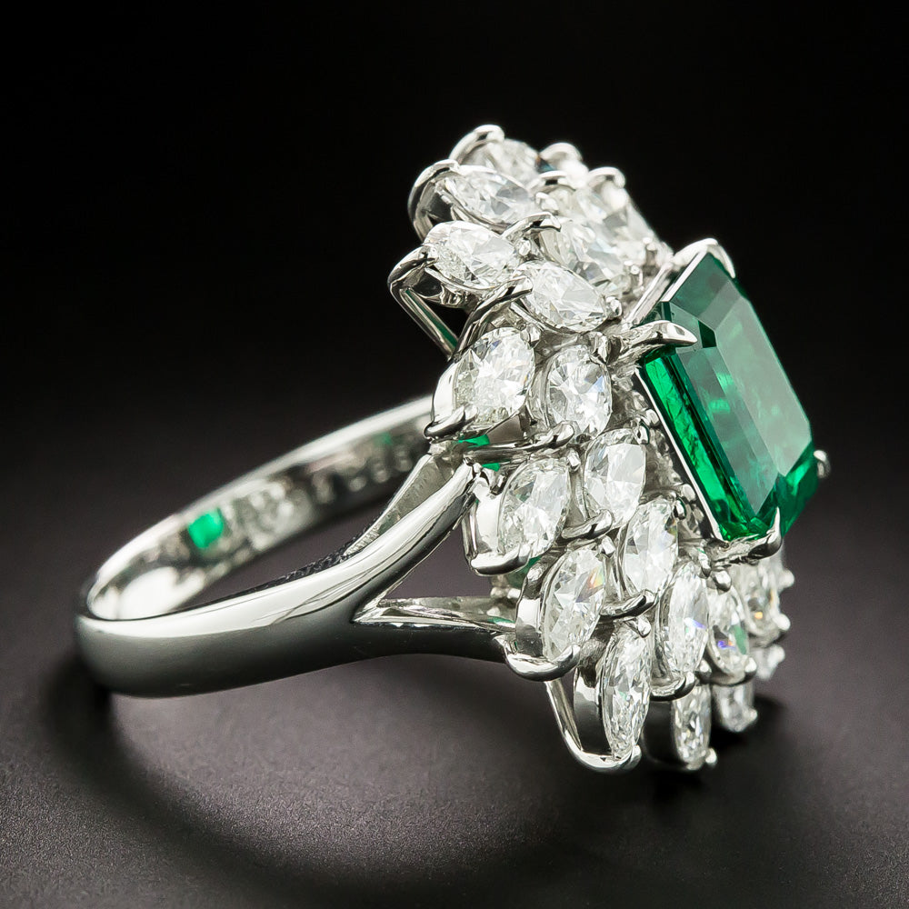 Estate 2.94 Carat Emerald And Marquise Diamond Ring - GIA F1 - 3