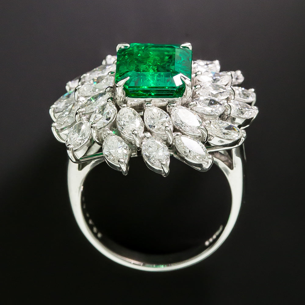 Estate 2.94 Carat Emerald And Marquise Diamond Ring - GIA F1 - 4