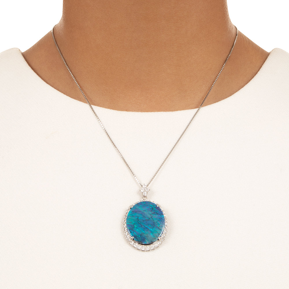 Estate 20.71 Carat Opal and Diamond Pendant - 4