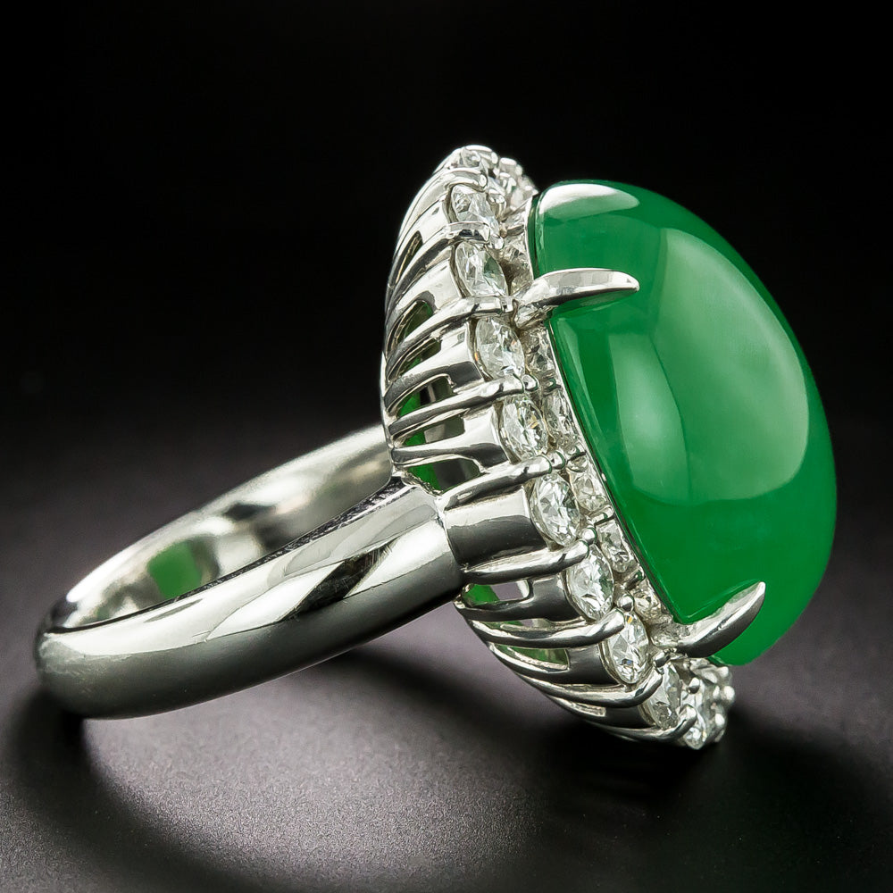 Estate 21.86 Carat Natural Jadeite and Diamond Ring - GIA - 4