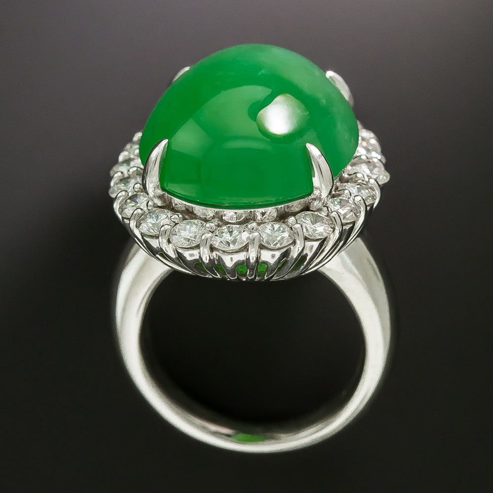 Estate 21.86 Carat Natural Jadeite and Diamond Ring - GIA - 5