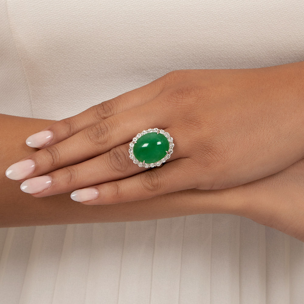 Estate 21.86 Carat Natural Jadeite and Diamond Ring - GIA - 6