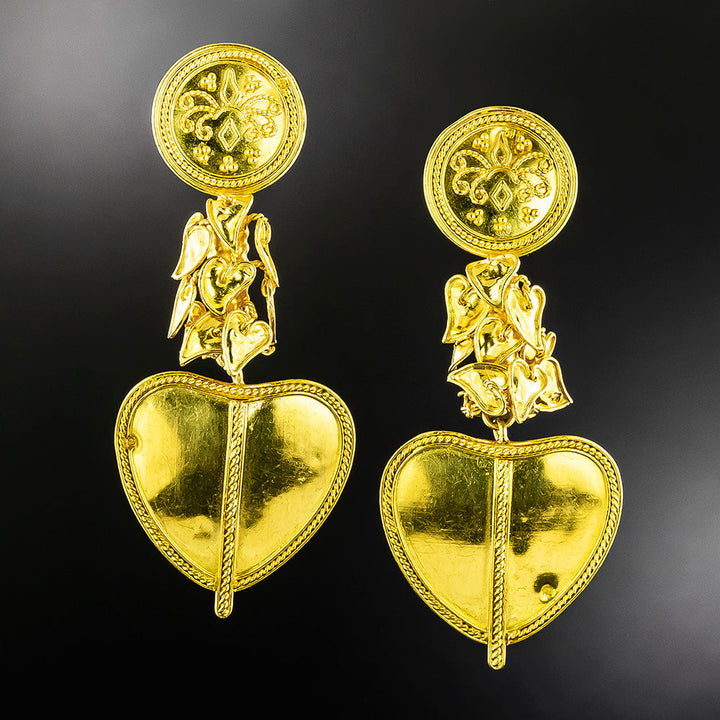 Estate 21K Heart Dangle Earrings