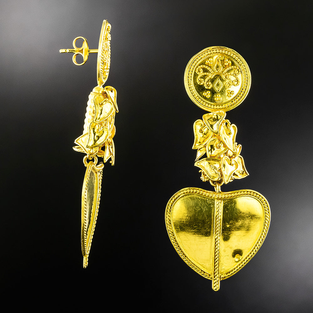 Estate 21K Heart Dangle Earrings - 3