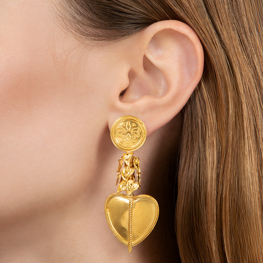 Estate 21K Heart Dangle Earrings - 4